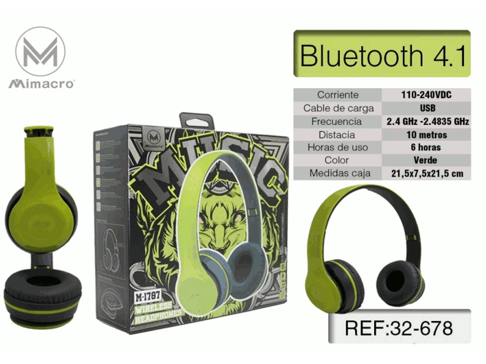 Cuffia Bluetooth Colore Verde