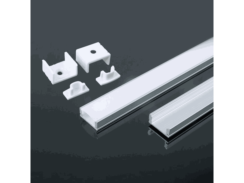 Profilo in Alluminio per Strip LED (Max l: 12,4mm) Copertura Satinata 2000 x 17,4 x 7mm